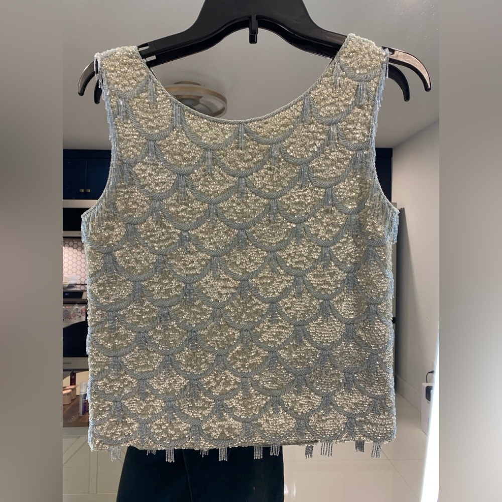 Alia Cream and Gray Textured Tank Top